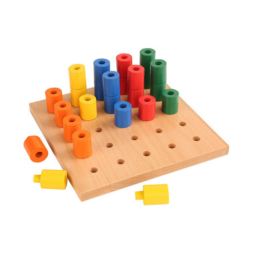 Wooden Color Sorting Stacking Rings Holes Board